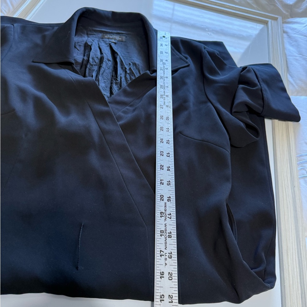 Tahari Arthur S. Levine Black Faux Wrap Coat Dress 12 Sheath, Cuffed Sleeves - Picture 9 of 13